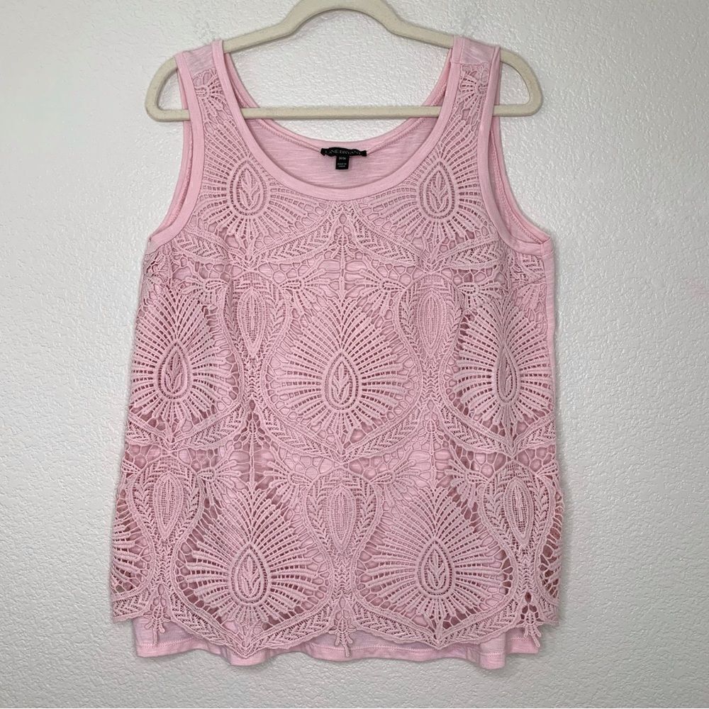 Lane Bryant Pink Lace Crochet Front Overlay Tank Top, Size 14/16